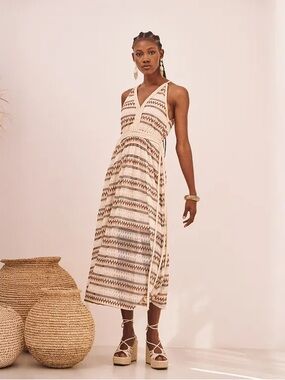 Sleeveless V-Neck Midi boho Dress